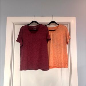 Real Essentials Lot of 2 V-Neck Athletic T-Shirts Heathered Orange & Mauve - 2XL